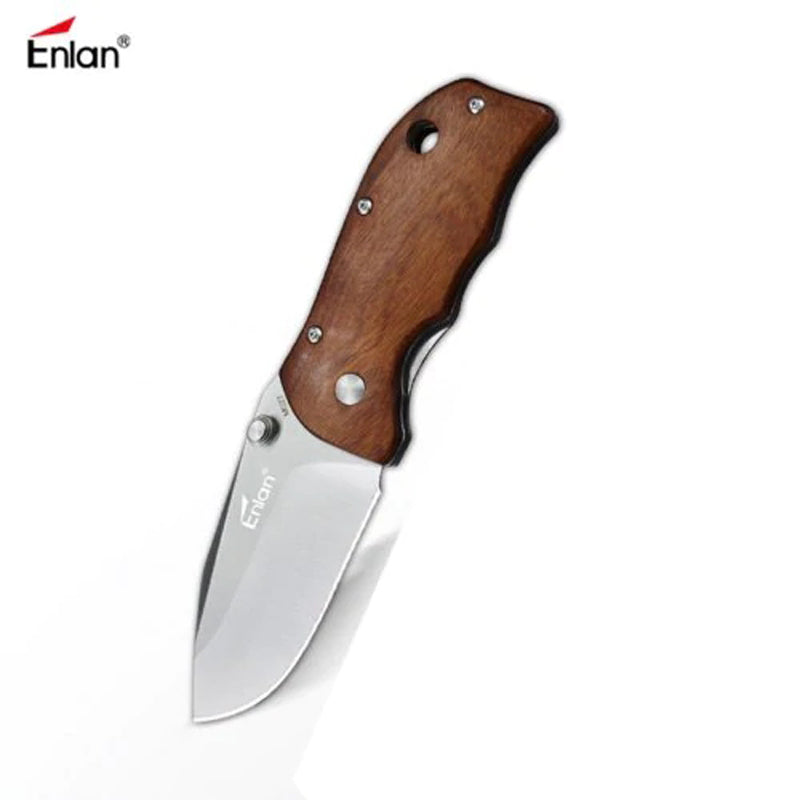 Enlan M027 Small Pocket Folding Knife with 8Cr13Mov Blade Wood Handle Liner-lock Stainless Steel Knife