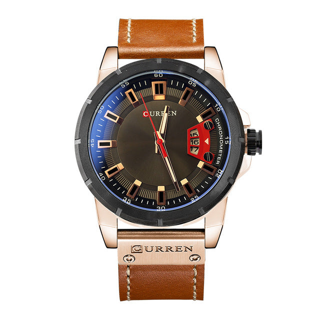 CURREN 8284 Casual Style Chronometer Quartz Watches Calendar Leather Strap Men Watch