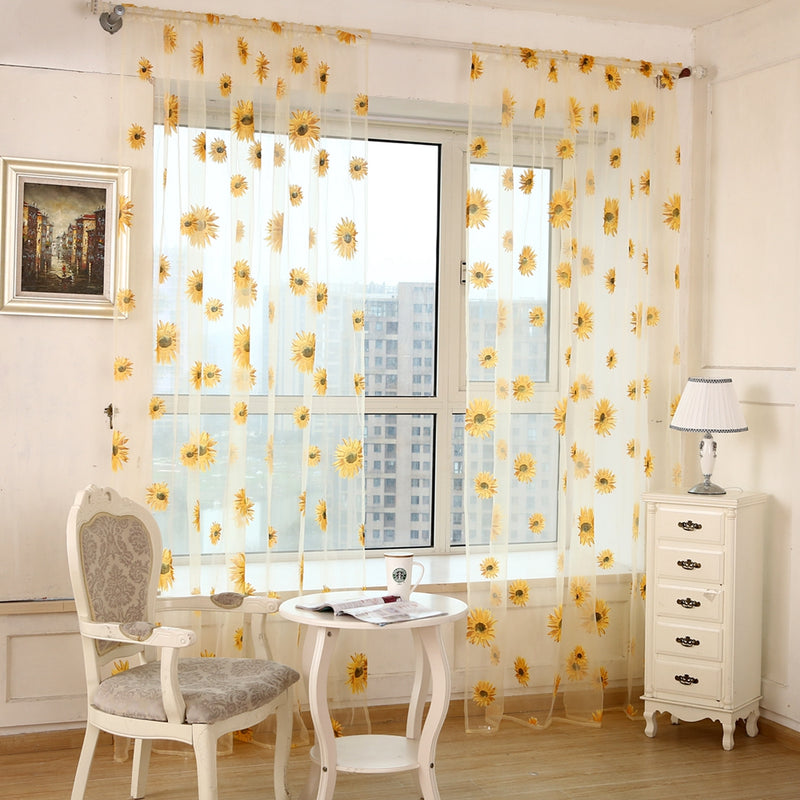 Honana WX-C4 1x2m Sun Flower Voile Curtain Transparent Panel Window Room Divider Sheer Curtain Home Decor