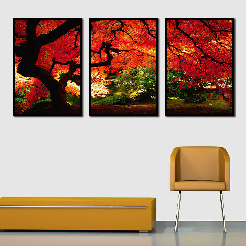 Miico Hand Painted Three Combination Decorative Paintings Maple Tree Wall Art For Home Decoration