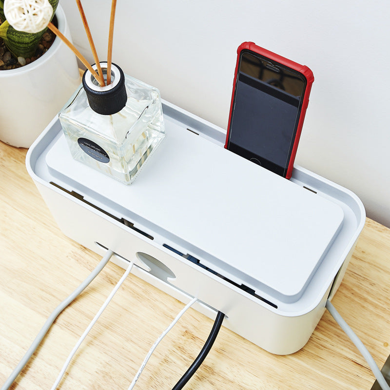 Three Flower Power Cord Plug-in Board Storage Box Charger Computer Power Strip Cable Management Box Baskets