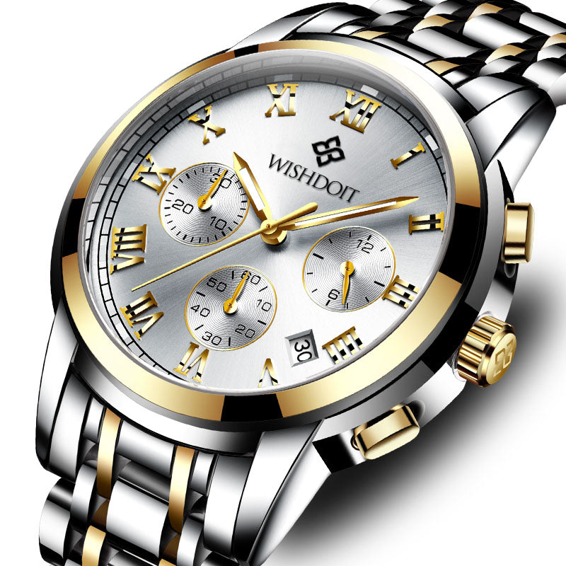 WISHDOIT WSD-016 Men Watch Fashion Chronograph Stainless Steel Strap Wrist Watch