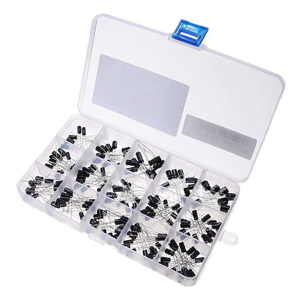 5 x 215pcs 15 Values 0.1uF-330uF Mix Electrolytic Capacitor Kit With Storage Box