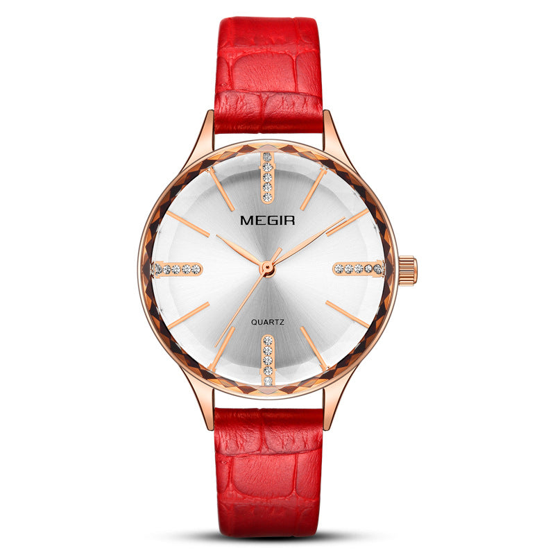 MEGIR 4213 Fashion Women Wristwatch Light Luxury Leather Strap Female Quartz Watch