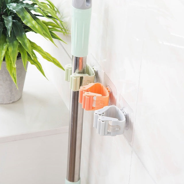 Bathroom bathroom wall mounted broom hanger mop clip nail-free multi-function seamless mop holder storage mop hook