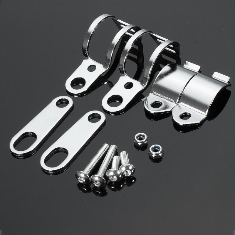 4pcs Chrome Motorcycle Front Rear Turn Signal Holder Fork Clamps Shock Bracket Cafe Racer
