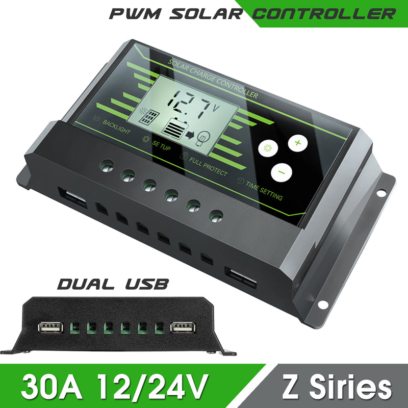 PWM Solar Controller 30A 12V 24V Auto PV Solar Charge Controller Dual 5V USB Battery Regulator