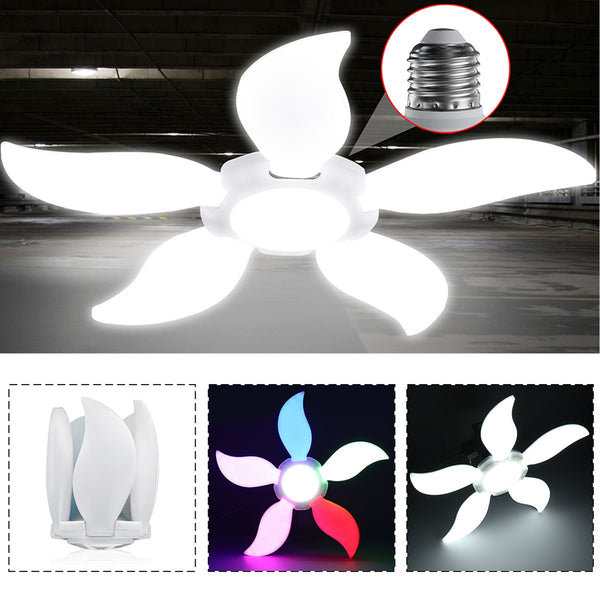 AC220V E26/E27 White Colorful Five-Leaves 140LED Garage Light Bulb Foldable Mining Workshop Supermarket Lamp