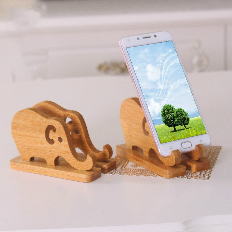 Portable Detachable Natural Bamboo Elephant Phone Holder Bracket for Smart Phone iPhone 11 Samsung Galaxy Note 10