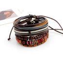 Retro Multilayer Wood Bead Bracelet Pendant Braided Leather Adjustable for Men