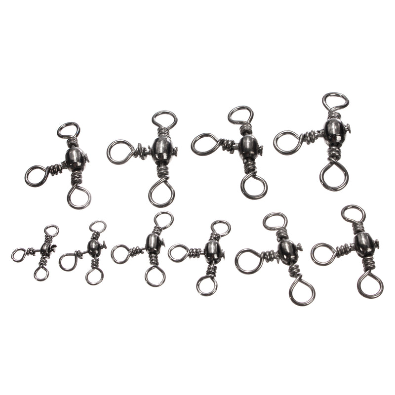 ZANLURE 100 Pcs 3 Way Barrel Swivels Solid Rig Rings Fishing Lures Connector Tackle