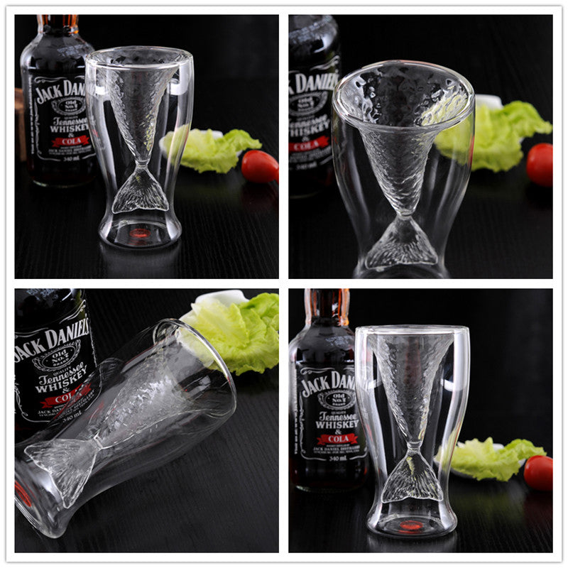 Unique Double Mermaid Beer Glass Mug Transparent Wine Cup Beer Coffee Mug Bar Beach Drinkware