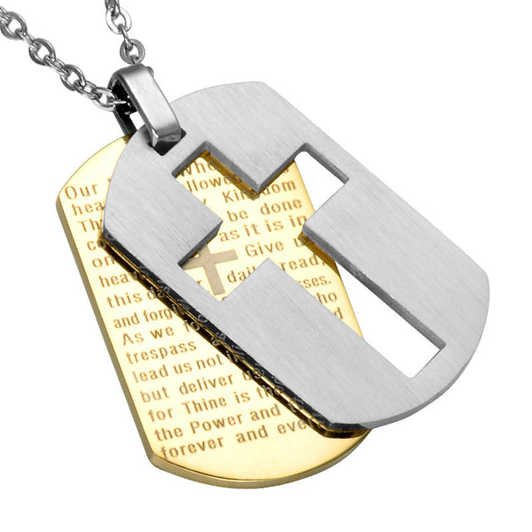 Classic Cross Pendant Necklace Stainless Steel Hang Tag Chain Necklace for Men