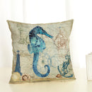 45*45cm Sea Creature Pillow Case Octopus Seahorse Conch Print Cushion Cover Linen Throw Pillow