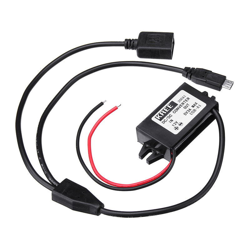 KREE DC 12V to DC 5V 3A USB & Micro Interface Power Supply Converter Step-Down Converter