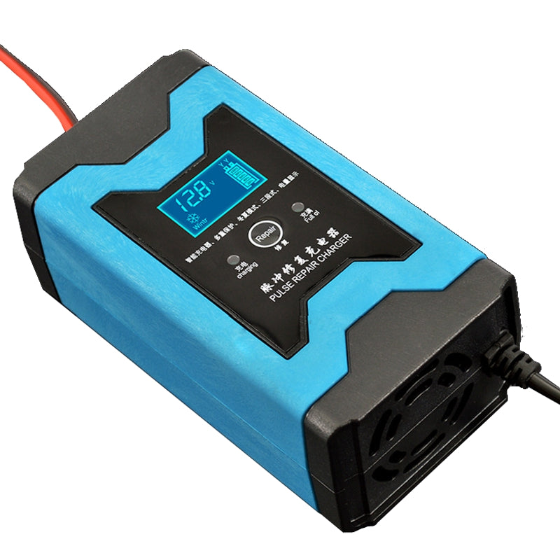 Enusic 12V 6A Pulse Repair LCD Battery Charger Blue For Car Motorcycle Lead Acid Battery Agm Gel Wet
