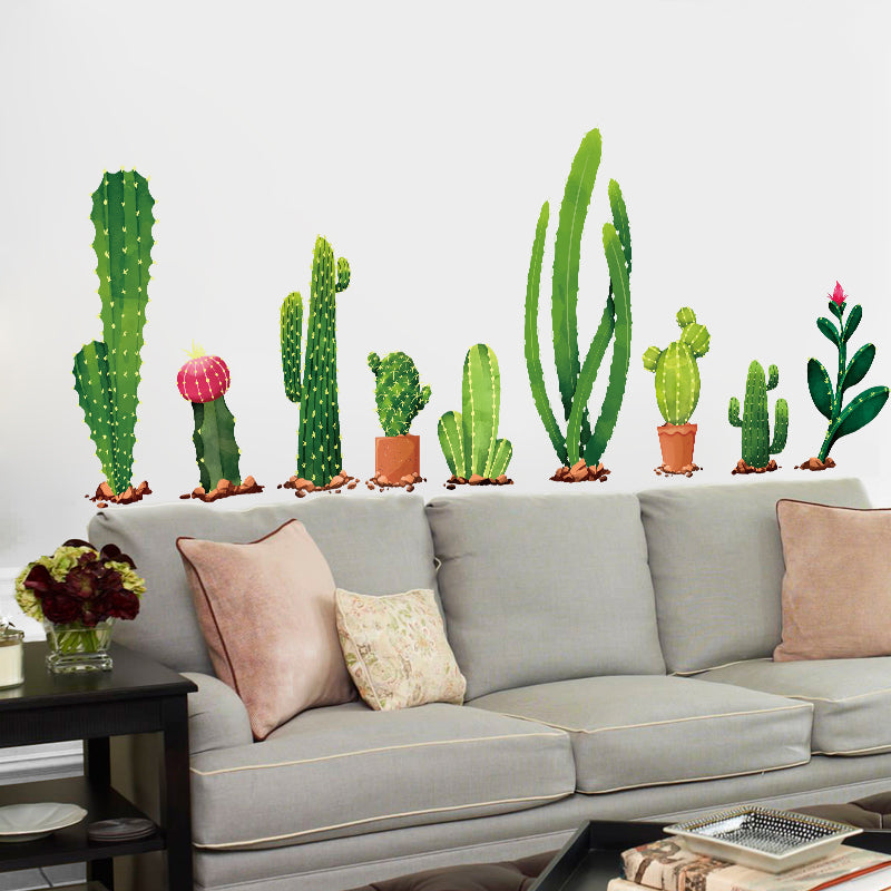Miico Creative Cartoon Cactus PVC Removable Home Room Decorative Wall Door Decor Sticker