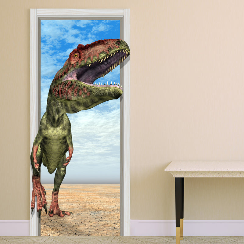 88X200CM PAG Imitative Door 3D Wall Sticker Fiery Dragon Tyrannosaurus Dinosaur Wall Decor Gift
