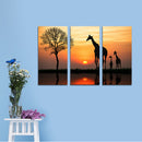 Miico Hand Painted Three Combination Decorative Paintings Giraffe In The Sunset Wall Art For Home Decoration
