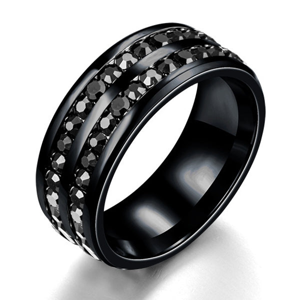 Trendy Stainless Steel Double Rhinestone Finger Ring for Men