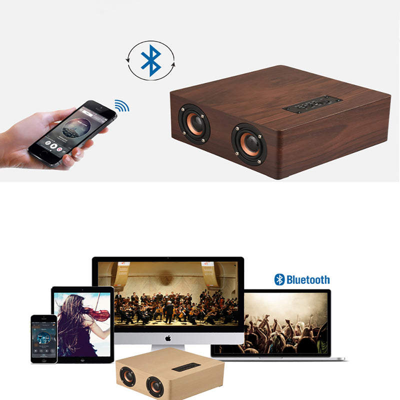 Loskii Portable Wooden bluetooth Speaker 12W 4 Speaker Alarm Clock Display Column 3D Stereo Speaker