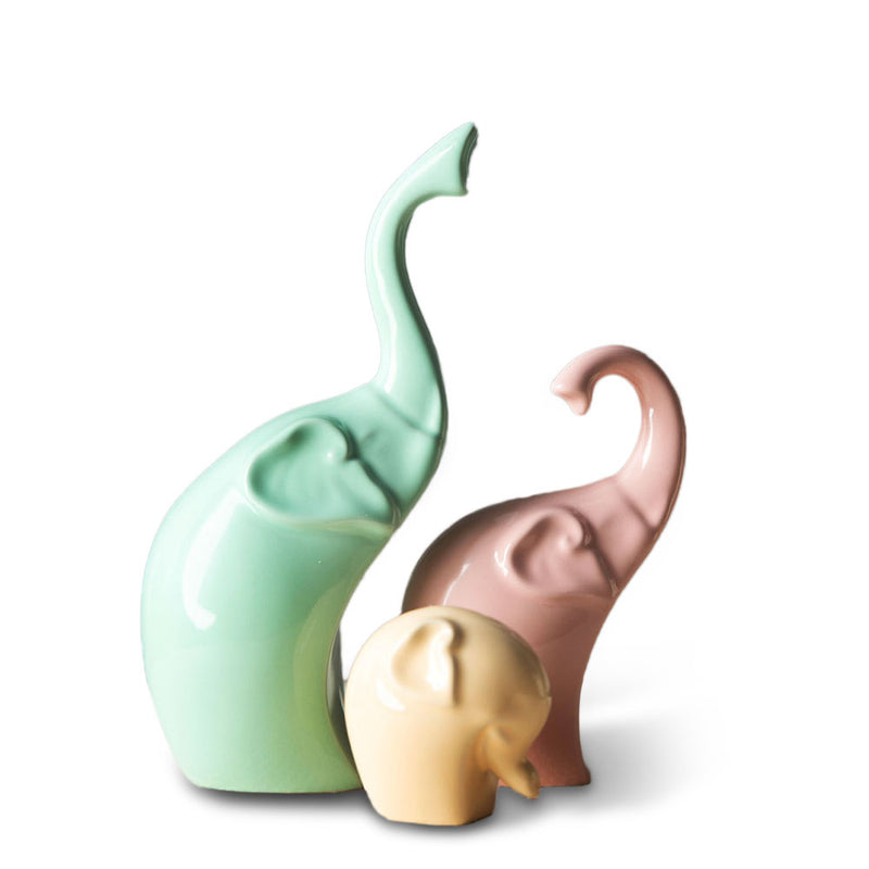 3PCS Family Elephant Statue Home Crafts Room Decorations Elephant Loves Ornament Porcelain Animal Figurines