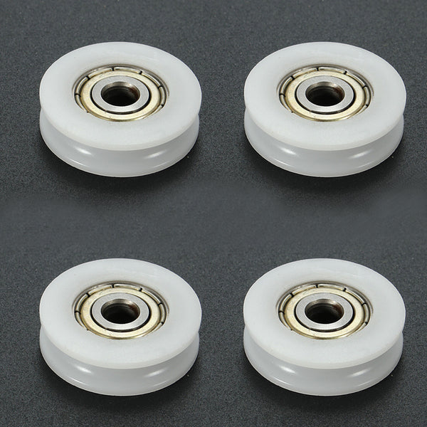 4pcs 5x24x7mm U Groove Nylon Round Pulley Wheel Roller For 3.8mm Rope Ball Bearing
