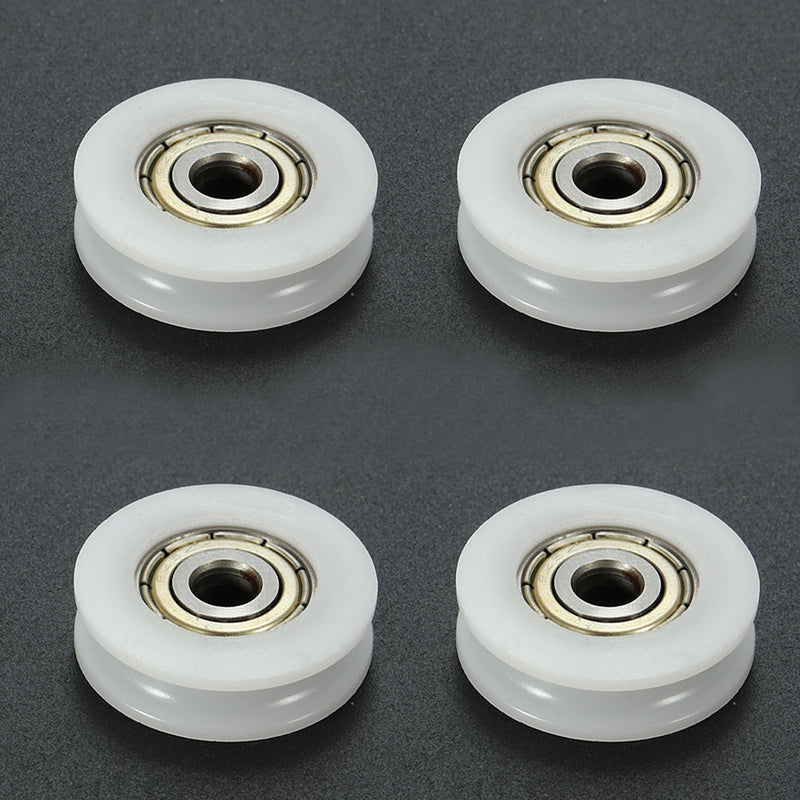 4pcs 5x24x7mm U Groove Nylon Round Pulley Wheel Roller For 3.8mm Rope Ball Bearing