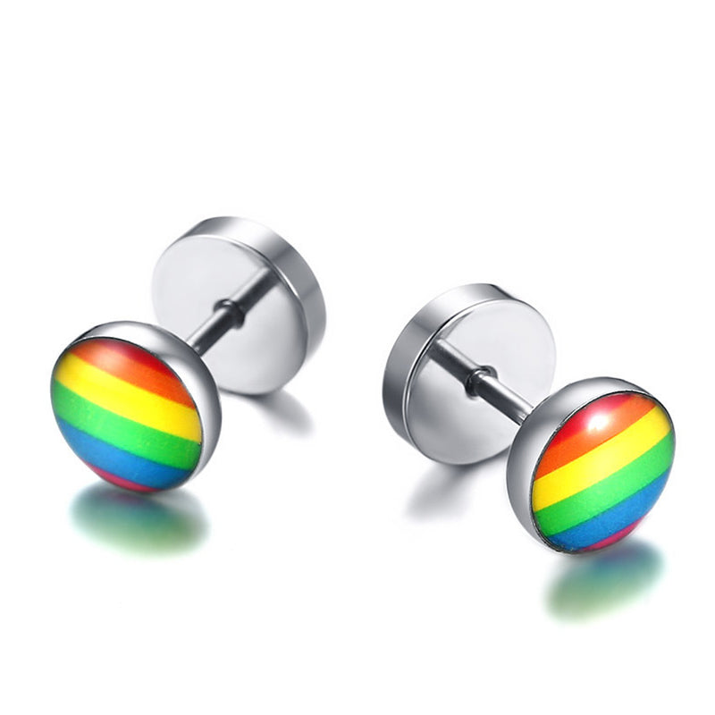 Fashion Rainbow Magnetic Rounded Ear Clip Studs Stainless Steel Earring Non Piercing