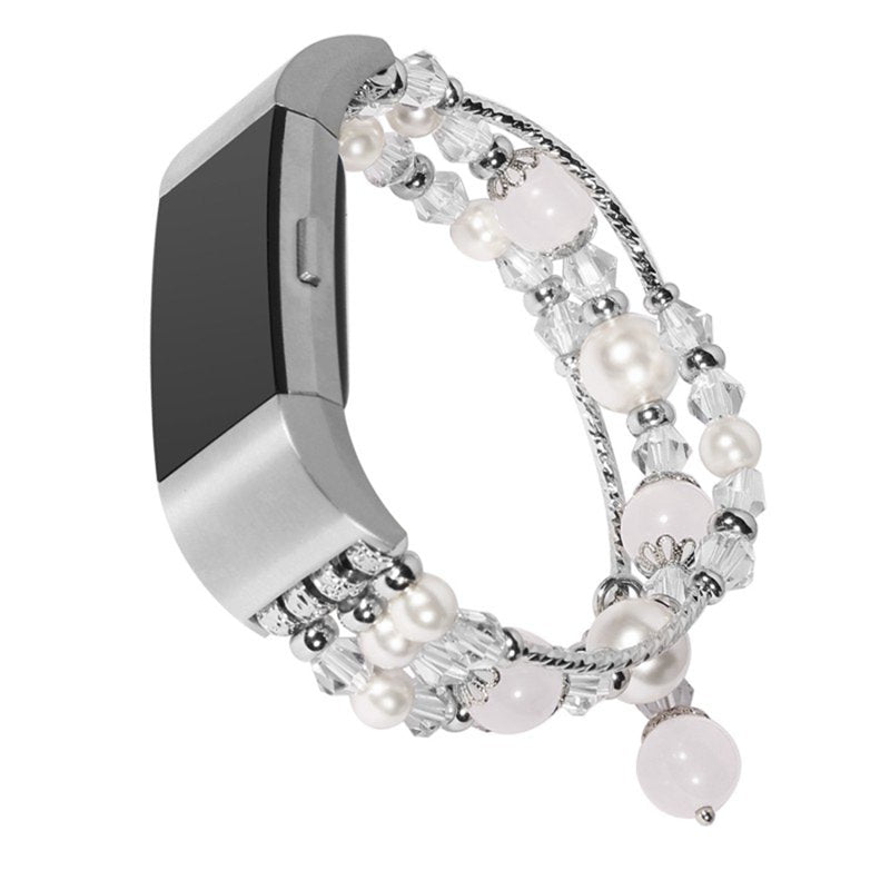 Womens Beaded Elastic Stretch Wristwatch Band Strap Bracelet for Fitbit Charge 2