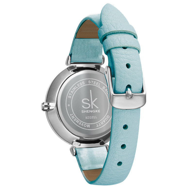 SHENGKE SK K0101 Concise Butterfly Leather Strap Fashion Female Wristband Fresh Color Women Quartz Watch