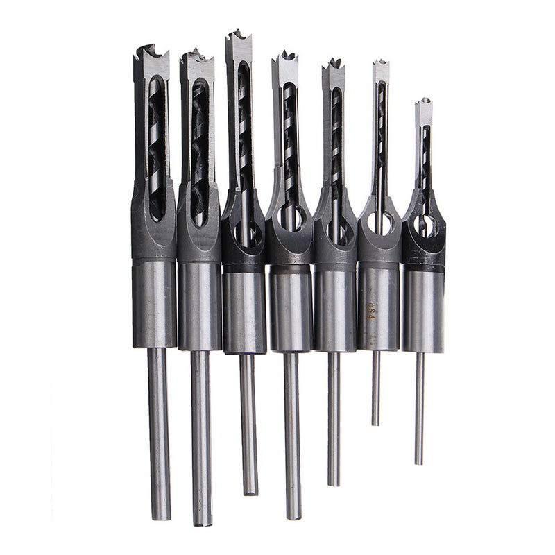 7pcs 6-12.7mm Square Hole Saw Drill Bit Set Mortising Chisel Twist Auger Drill Bits