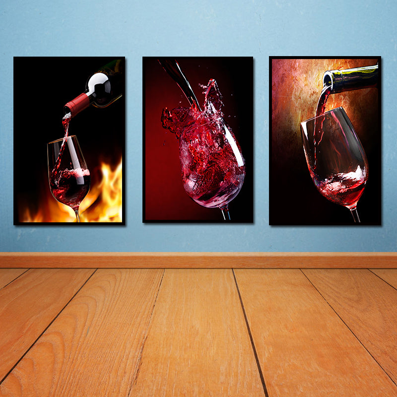 Miico Hand Painted Three Combination Decorative Paintings Red W-ine Glass Wall Art For Home Decoration