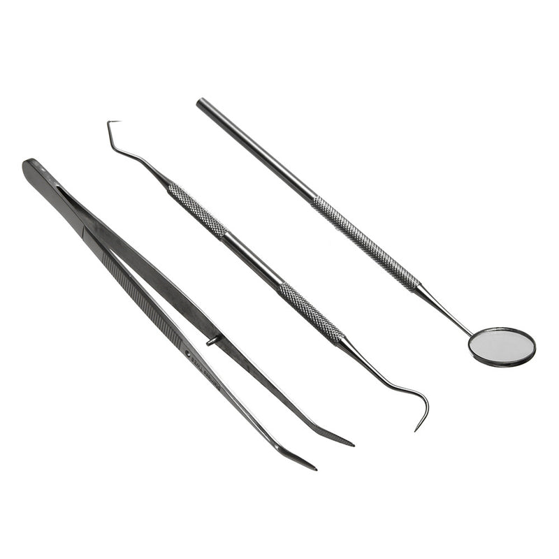3pcs Stainless Steel Teeth Oral Clean Kit With Mouth Mirror Tweezer Probe