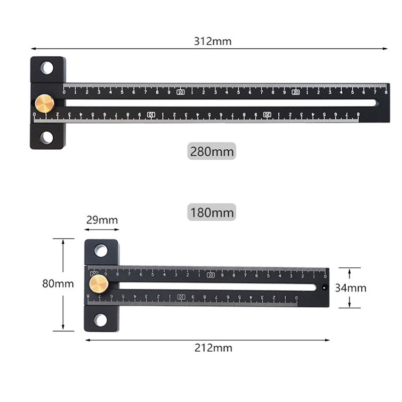 Aluminum Alloy 180/280mm Metric Line Scribe Ruler Positioning Measuring Ruler Woodworking Marking T-Ruler
