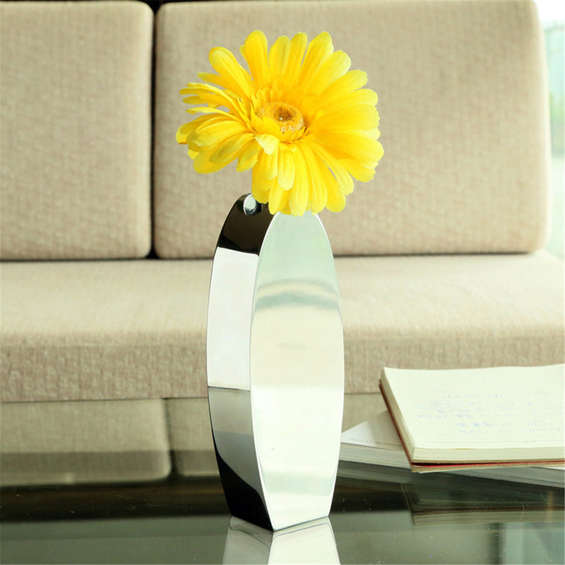 Stainless Steel Oval Flower Vase Office Decor Kitchen Home Table Ornament Gift