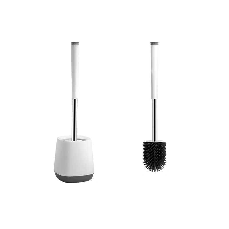Stainless Steel Soft Silicone Free Standing Bathroom Toilet Cleaning Brushes Holder Set