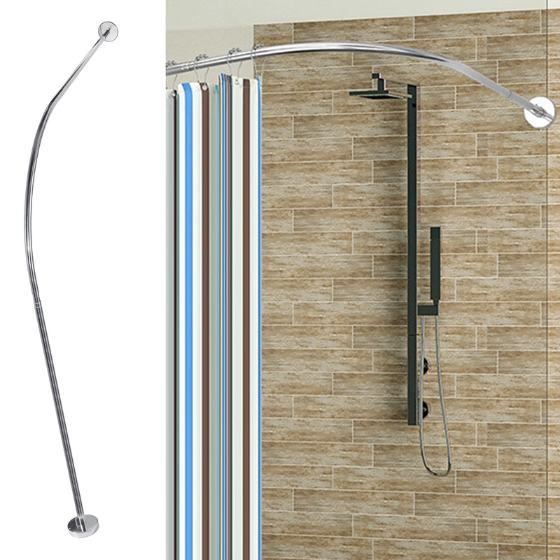 Stainless Steel Adjustable Curved Shower Curtain Rod Bathroom Bars Rail Rod
