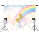5x3ft 7x5ft Rainbow Sky Gold Unicorn Photography Backdrop Studio Prop Background