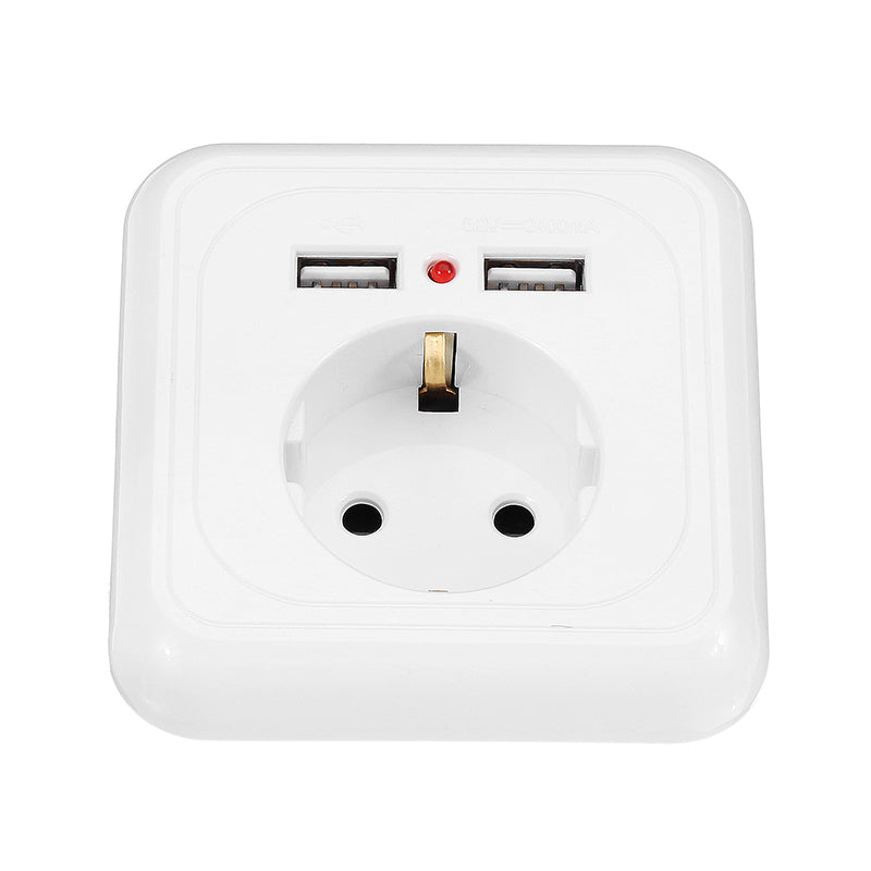 Excellway 250V 2.4A Dual USB Ports Wall Socket Switch Charger EU Plug Mount Power Adapter Outlet Panel