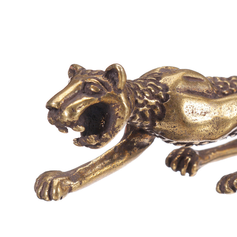 Chinese Antique Collection Asian Brass leopard Exquisite Pen Holder Statue Decorations