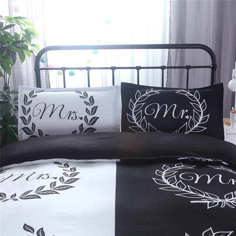 3 PCS Bedding Sets White And Black Quilt Cover Pillowcase For Queen Size