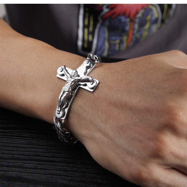 Religious Titanium Steel Men's Titanium Steel Jesus Cross Bracelet