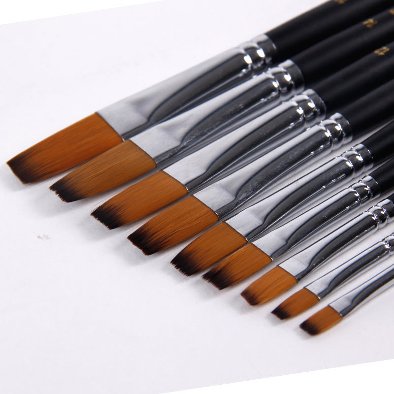 BGLN 801 9 Pcs/set Nylon Hair Oil Paint Brushes Flat Painting Brush For Oil Acrylic Brush Pens pincel para pintura School Students Art Supplies