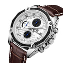 MEGIR M2015 Men Watch Leather Strap Multifunction Chronograph Fashion Casual Quartz Wrist Watch