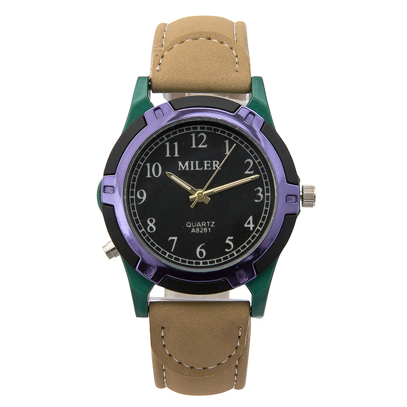 MILIER 8261 Fashion Simple Men Women Leather Strap Wrist Quartz Watch