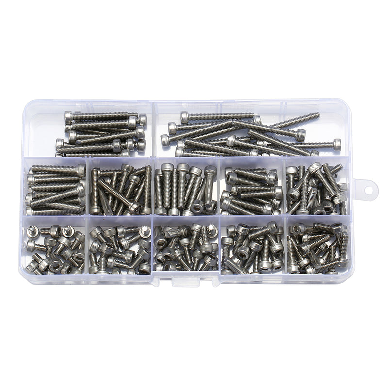 Suleve M4SH4 180Pcs M4 304 Stainless Steel Screw Hex Socket Cap Head 6-35mm Bolt Assortment Kit
