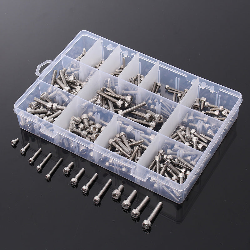 Suleve M3SSH2 M3/M4/M5 A2 Stainless Steel Hex Allen Socket Cap Screws Bolts Assorted Kit 270Pcs
