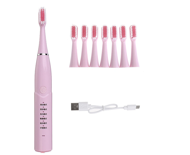 USB Charging Waterproof Soft Ultrasonic Electric Toothbrush 6 Vibration Modes W/ 8 Tips Oral Whitening Care