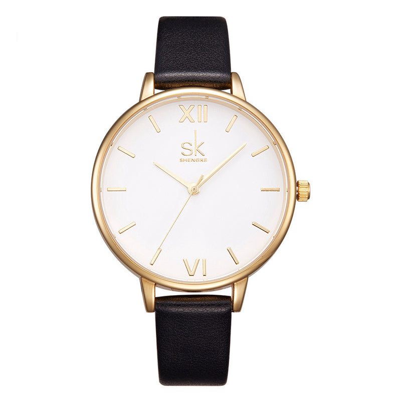 SK K0056 Simple Design Ladies Wrist Watch Casual Style Leather Strap Quartz Watches